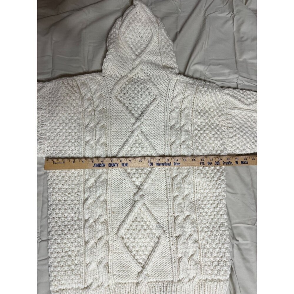 Native Knit Women's Medium Hand-Knit Wool Cable Knit Hooded Sweater Cardigan Wit - Picture 9 of 10